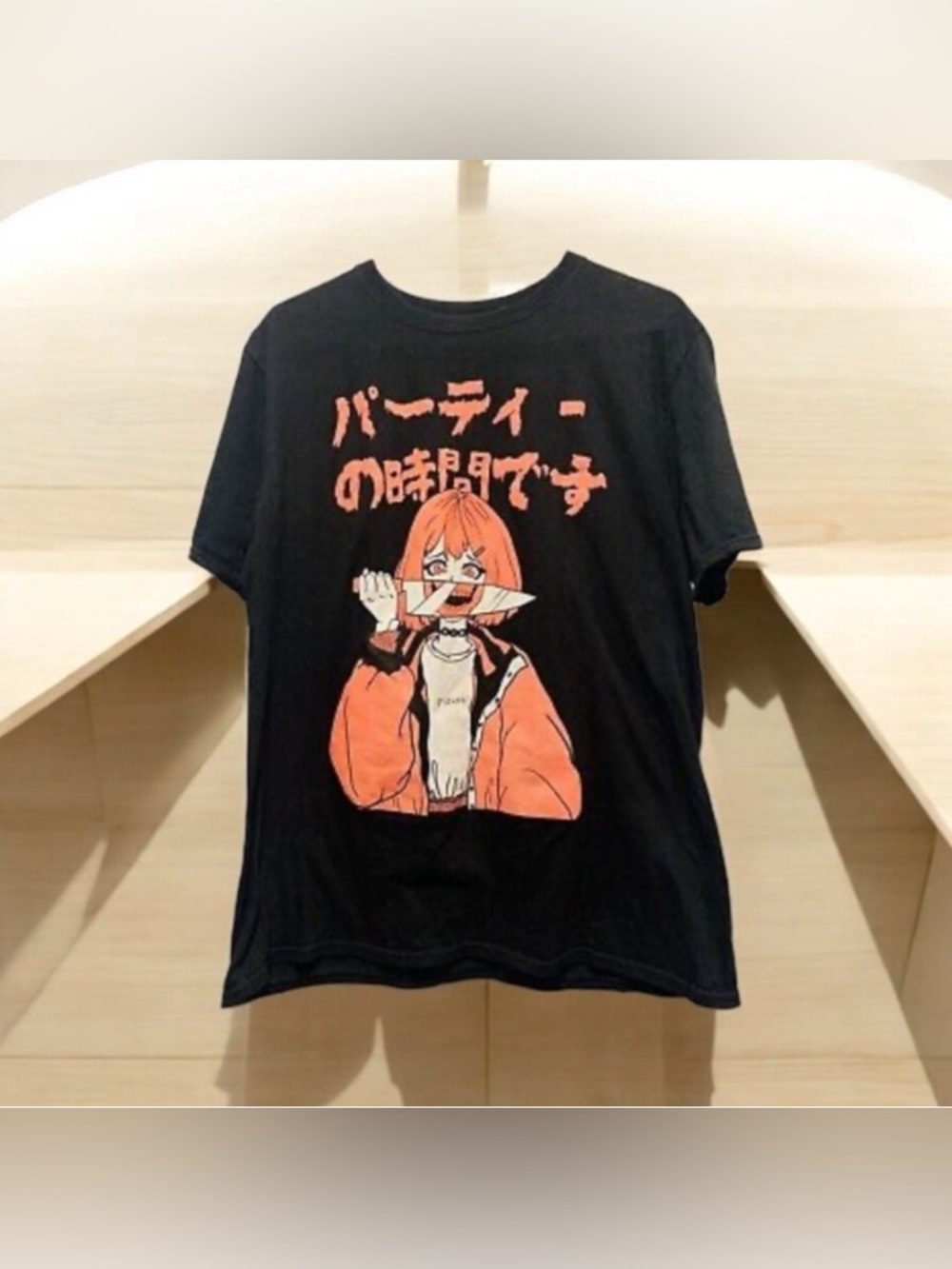 NEW Unisex Hot Topic Party Time Peach Anime Smiley Girl Black Graphic Tee XXL